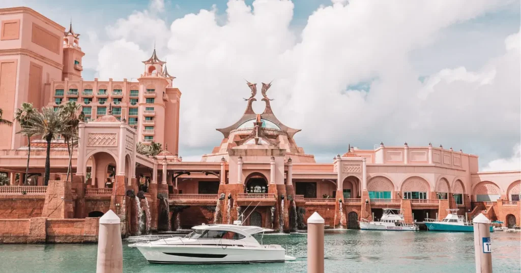 Best family friendly resort Caribbean: Atlantis Paradise Island buildings and marina