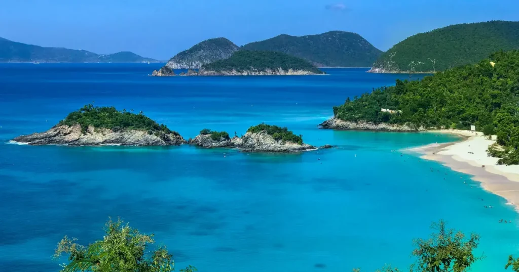 Trunk Bay panorama for the US Virgin Islands all inclusive resorts for families guide